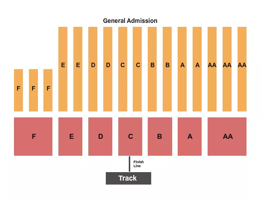 Rodeo Seating Chart at Brian I. Tatarian Grandstand at Fresno Fairgrounds. The chart shows the main floor/stage with seating options surrounding it, which are color coded