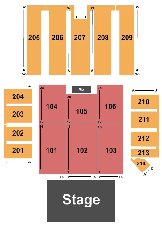 seating chart for Bridge View Center Theater - Endstage - eventticketscenter.com