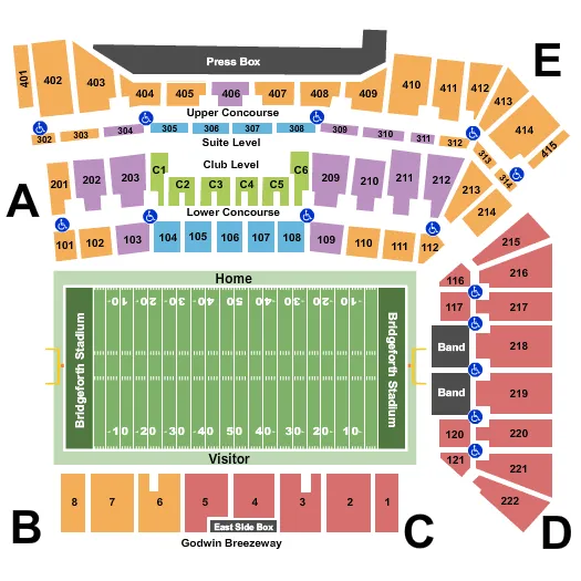 seating chart for Bridgeforth Stadium - Football - eventticketscenter.com