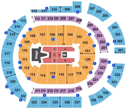 seating chart for Bridgestone Arena - AJR - eventticketscenter.com