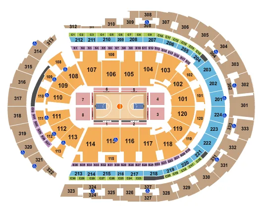 seating chart for Bridgestone Arena - Basketball Rows - eventticketscenter.com