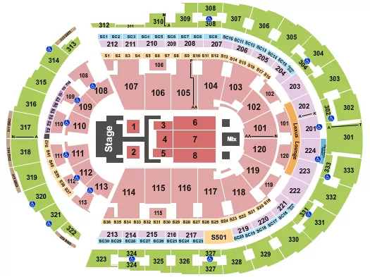 seating chart for Bridgestone Arena - Dude Perfect - eventticketscenter.com