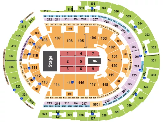 seating chart for Bridgestone Arena - Endstage 7 - eventticketscenter.com