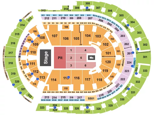 seating chart for Bridgestone Arena - Endstage Pit/Floor 1-6 - eventticketscenter.com