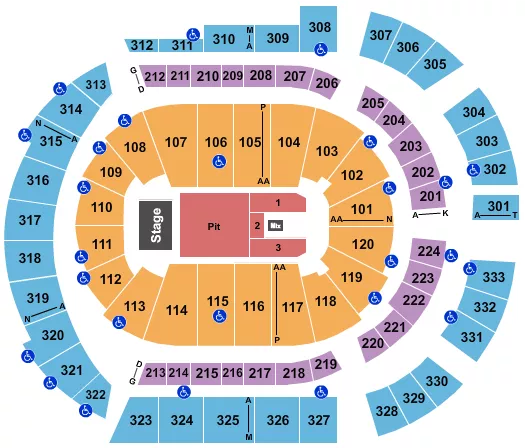 seating chart for Bridgestone Arena - Endstage Pit 3 - eventticketscenter.com