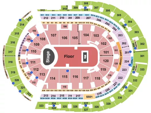 seating chart for Bridgestone Arena - Kacey Musgraves - eventticketscenter.com