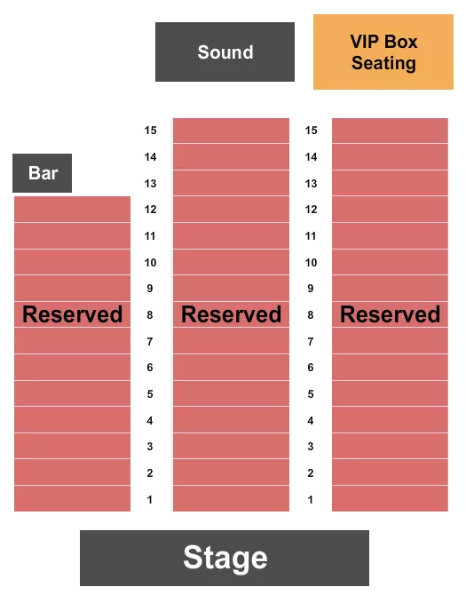 Endstage w/ VIP Tables Seating Chart at Broad Brook Opera House. The chart shows the main floor/stage with seating options surrounding it, which are color coded