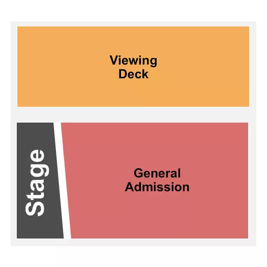 GA/Viewing Deck Seating Chart at Brooklyn Bowl. The chart shows the main floor/stage with seating options surrounding it, which are color coded
