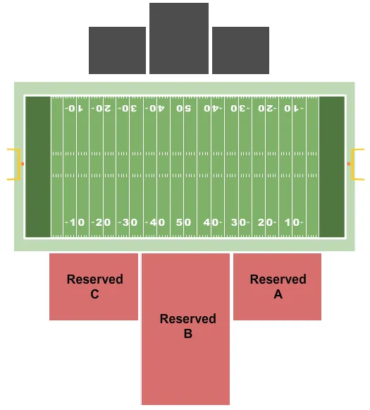 Football Seating Chart at Buccaneer Field. The chart shows the main floor/stage with seating options surrounding it, which are color coded