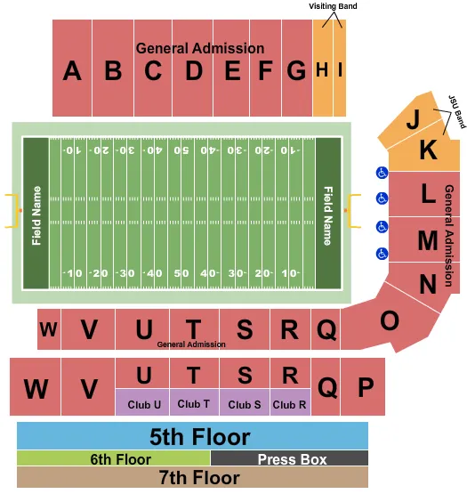 seating chart for Burgess-Snow Field at JSU Stadium - Football - eventticketscenter.com