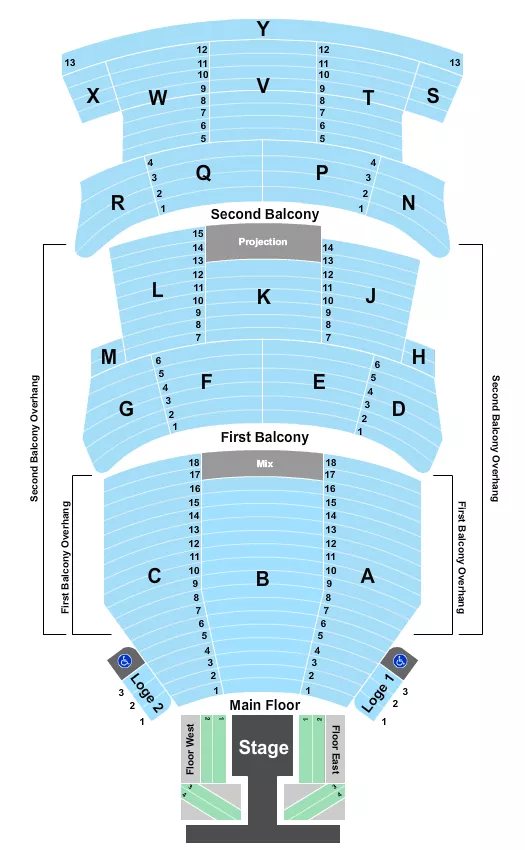 seating chart for Burton Cummings Theatre - Endstage w/Floor W-E - eventticketscenter.com