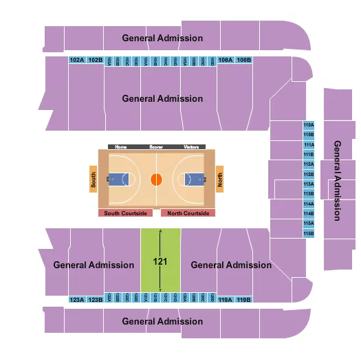 Basketball with GA Seating Chart at CFG Bank Arena. The chart shows the main floor/stage with seating options surrounding it, which are color coded