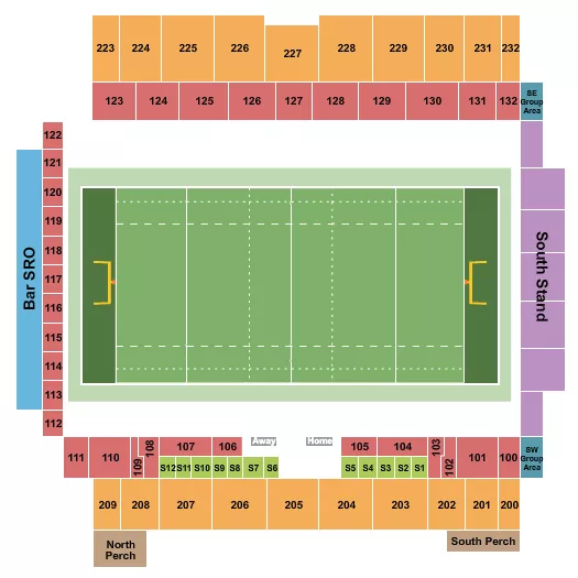 Rugby Seating Chart at CPKC Stadium. The chart shows the main floor/stage with seating options surrounding it, which are color coded