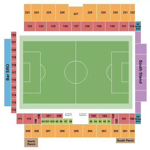 Soccer 2 Seating Chart at CPKC Stadium. The chart shows the main floor/stage with seating options surrounding it, which are color coded