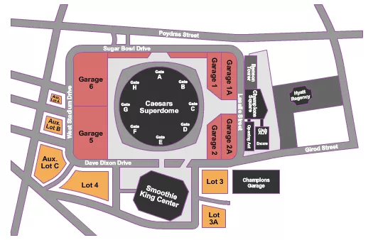 seating chart for Caesars Superdome Parking Lots - Parking - eventticketscenter.com