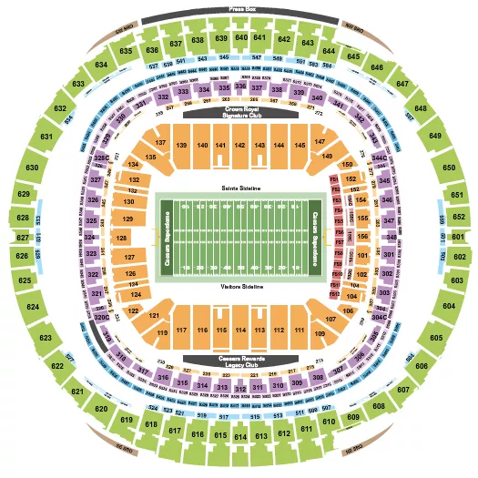 seating chart for Caesars Superdome - Football RW - eventticketscenter.com