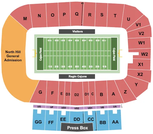 seating chart for Cajun Field - Football - eventticketscenter.com