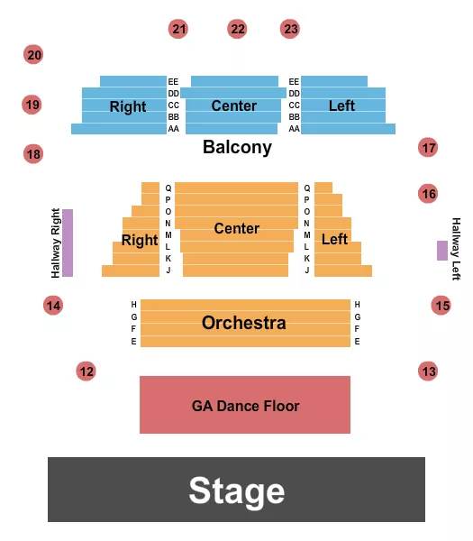 seating chart for California Theatre - Pittsburg - Endstage w/ Dance Floor - eventticketscenter.com