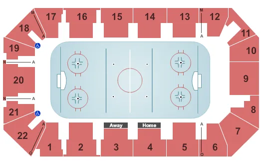 Hockey Seating Chart at 1st Summit Arena at Cambria County War Memorial . The chart shows the main floor/stage with seating options surrounding it, which are color coded