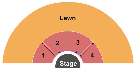 End Stage Seating Chart at Cameron County Amphitheater & Event Center. The chart shows the main floor/stage with seating options surrounding it, which are color coded