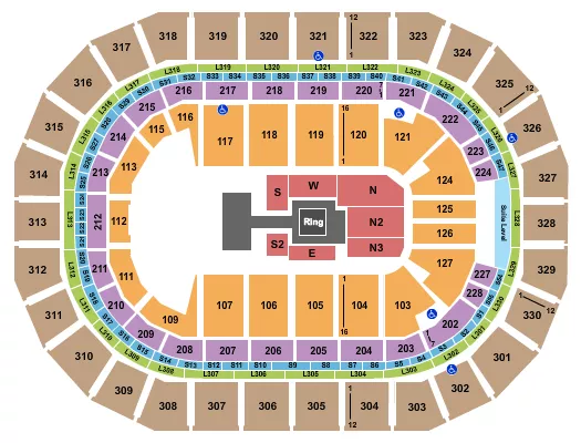 AEW Seating Chart at Canada Life Centre. The chart shows the main floor/stage with seating options surrounding it, which are color coded