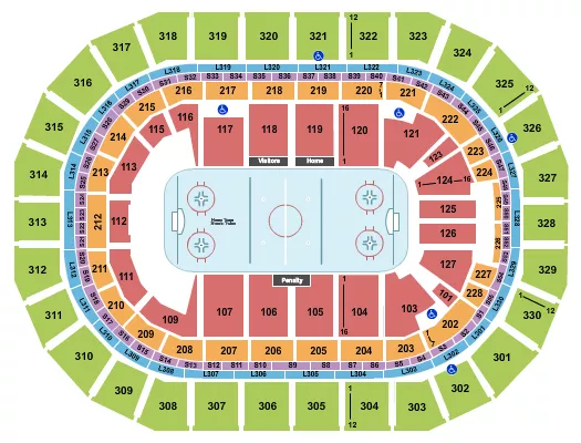 Hockey Seating Chart at Canada Life Centre. The chart shows the main floor/stage with seating options surrounding it, which are color coded