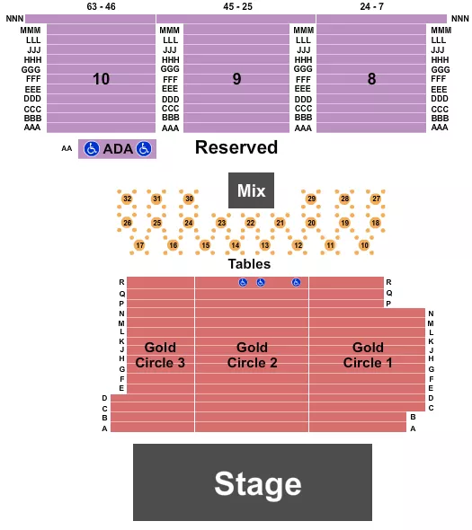 seating chart for Cannery Hotel & Casino - Endstage Tables 2 - eventticketscenter.com