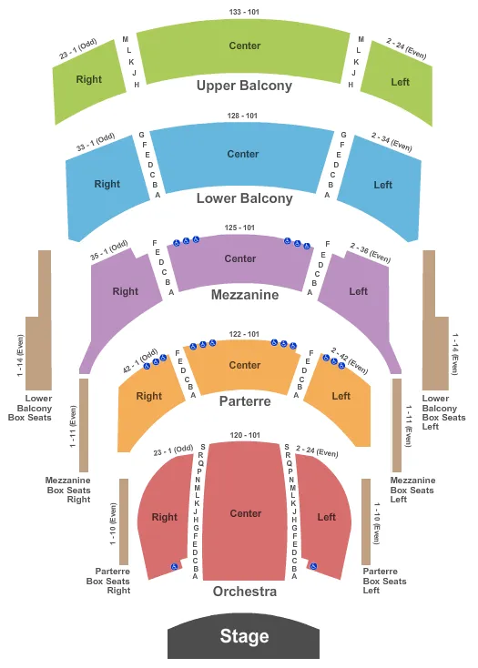 seating chart for Cannon Center For The Performing Arts - Endstage 2 - eventticketscenter.com
