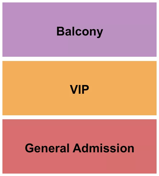 GA/Balc/VIP Seating Chart at Cap City Comedy Club. The chart shows the main floor/stage with seating options surrounding it, which are color coded
