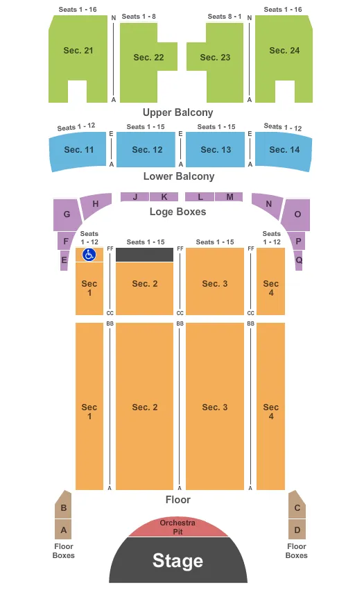 seating chart for Capitol Theatre - Wheeling - End Stage - eventticketscenter.com