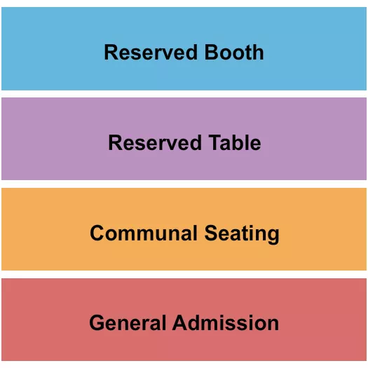 GA/Communal/RSV Seating Chart at Carol's Pub. The chart shows the main floor/stage with seating options surrounding it, which are color coded