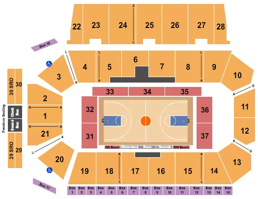 seating chart for Centre 200 - Basketball - Globetrotters - eventticketscenter.com