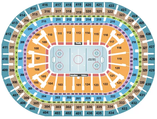 Hockey Seating Chart at Centre Bell. The chart shows the main floor/stage with seating options surrounding it, which are color coded