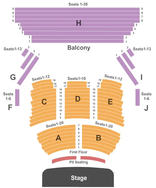 seating chart for Charleston Music Hall - Endstage Pit - eventticketscenter.com