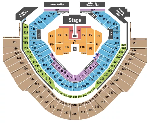 seating chart for Chase Field - Green Day 2024 - eventticketscenter.com