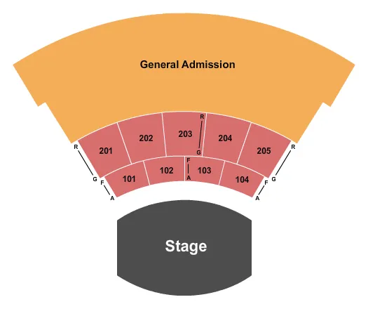 Endstage Seating Chart at Chilhowee Park. The chart shows the main floor/stage with seating options surrounding it, which are color coded