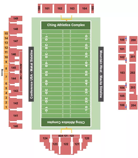 seating chart for Ching Athletics Complex - Hawaii Bowl - eventticketscenter.com