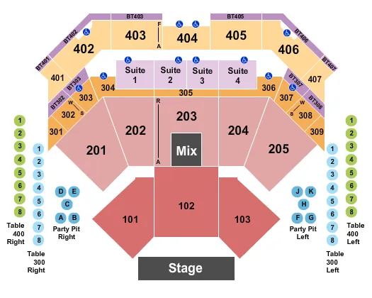 seating chart for Choctaw Casino & Resort - Durant - End Stage Reserved Party Pit - eventticketscenter.com