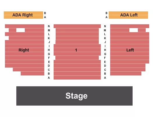 Endstage Seating Chart at The Dalles Civic Auditorium. The chart shows the main floor/stage with seating options surrounding it, which are color coded