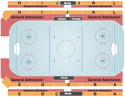 Hockey Seating Chart at Clare Drake Arena. The chart shows the main floor/stage with seating options surrounding it, which are color coded