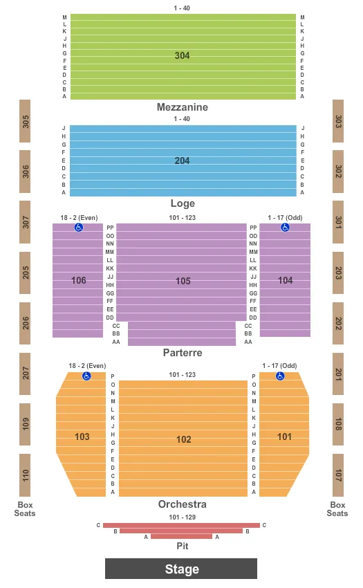 seating chart for Classic Center Theatre - Endstage Pit - eventticketscenter.com