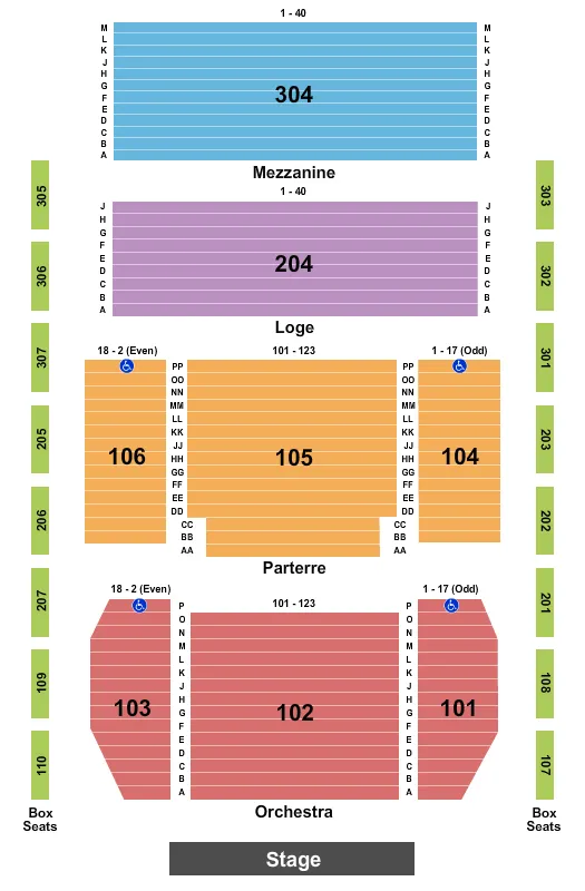 seating chart for Classic Center Theatre - End Stage - eventticketscenter.com