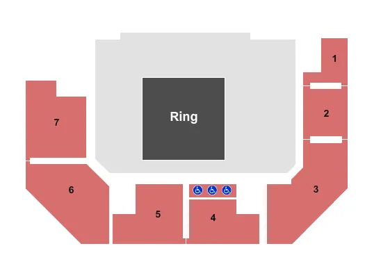 Wrestling Seating Chart at Cliff Keen Arena. The chart shows the main floor/stage with seating options surrounding it, which are color coded