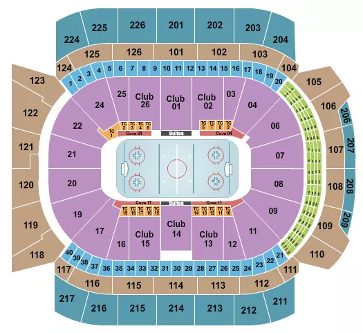 Hockey 2 Seating Chart at Climate Pledge Arena. The chart shows the main floor/stage with seating options surrounding it, which are color coded