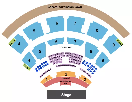 seating chart for Coastal Credit Union Music Park at Walnut Creek - Endstage GA Pit with Decks - eventticketscenter.com