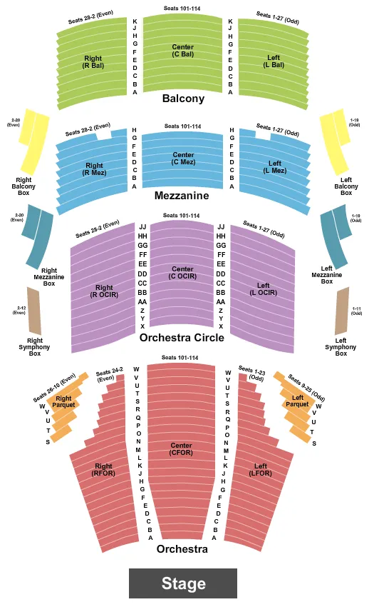 seating chart for Cofrin Family Hall At Weidner Center For The Performing Arts - End Stage - eventticketscenter.com