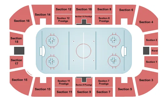 Hockey Seating Chart at Coliseum Sun Life Financial. The chart shows the main floor/stage with seating options surrounding it, which are color coded