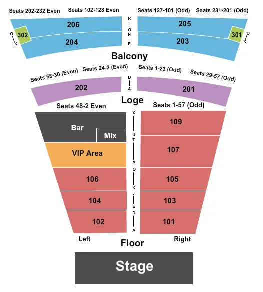 seating chart for College Street Music Hall - End Stage 3 - eventticketscenter.com