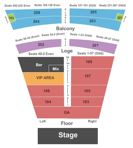 seating chart for College Street Music Hall - End Stage Pit - eventticketscenter.com