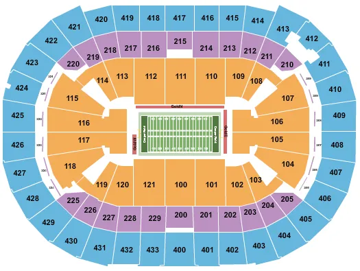 Football Seating Chart at Cooper Field. The chart shows the main floor/stage with seating options surrounding it, which are color coded